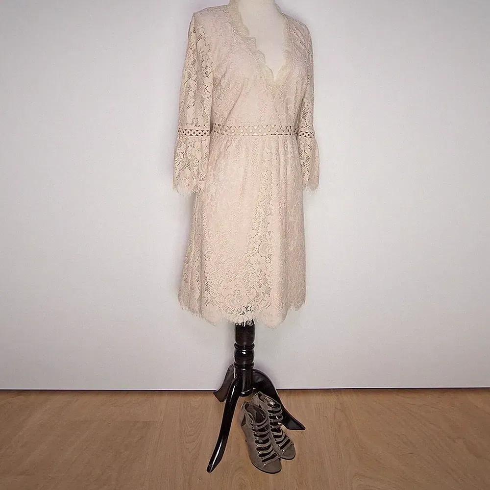 Nenette A-Linien Kleid Beige Spitze Baumwollmischung Damen Größe IT 42 US 6 M