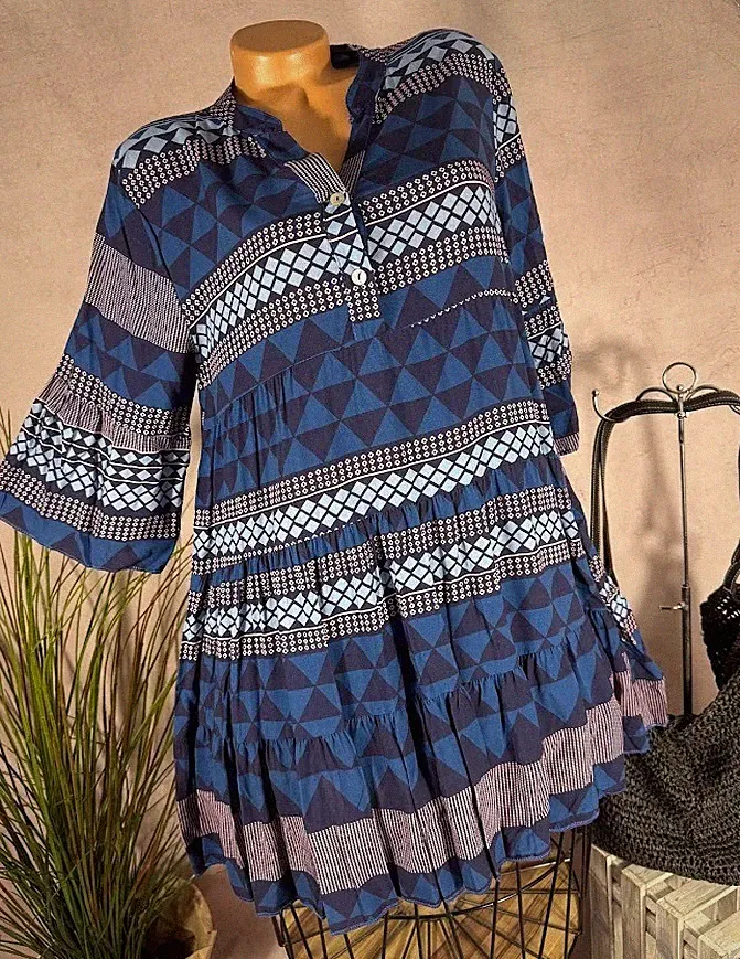 NEU A-linie sommer KLEID Stufen Tunika Italy gemustert 40 42 44