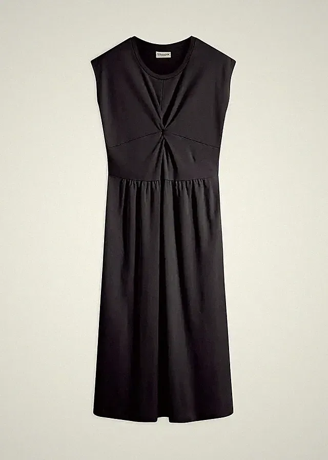 Neu A-Linien-Kleid aus Jersey mit Twist-Detail Gr. 44/46 Schwarz Damen Midikleid