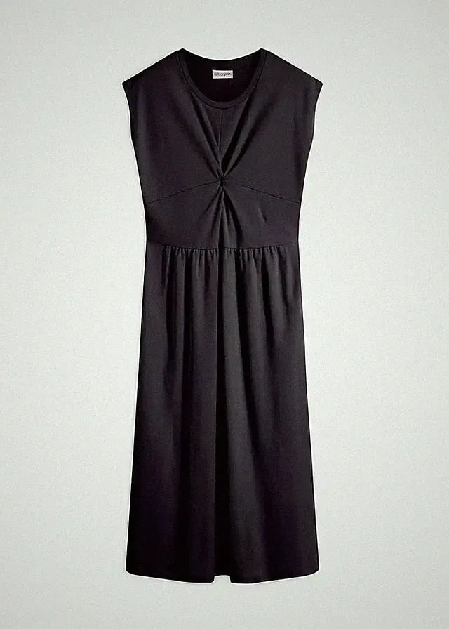 Neu A-Linien-Kleid aus Jersey mit Twist-Detail Gr. 48/50 Schwarz Damen Midikleid
