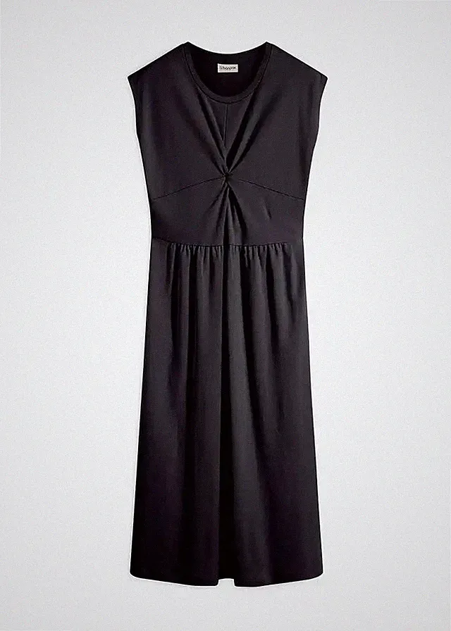 Neu A-Linien-Kleid aus Jersey Twist-Detail Gr. 44/46 Schwarz Midi Casual-Dress