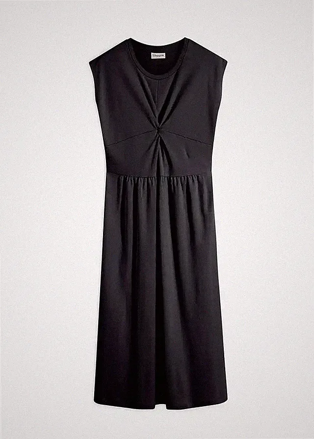 Neu A-Linien-Kleid aus Jersey Twist-Detail Gr. 48/50 Schwarz Midi Casual-Dress