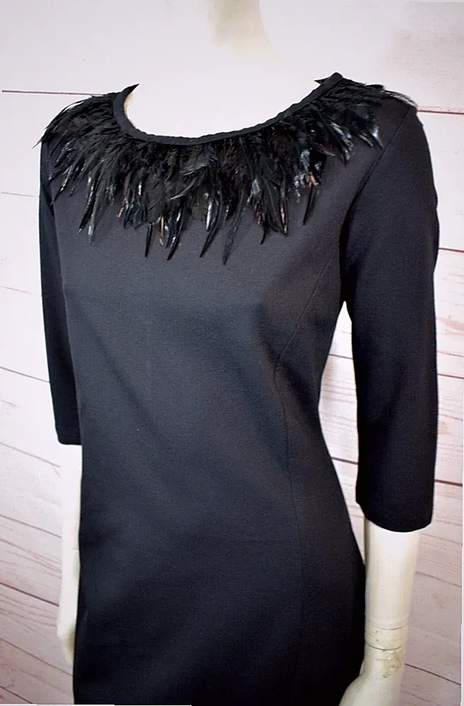 NEU🖤 ANNA's dress affair🖤elegantes Cocktail Etui Kleid echte Federn 40 schwarz