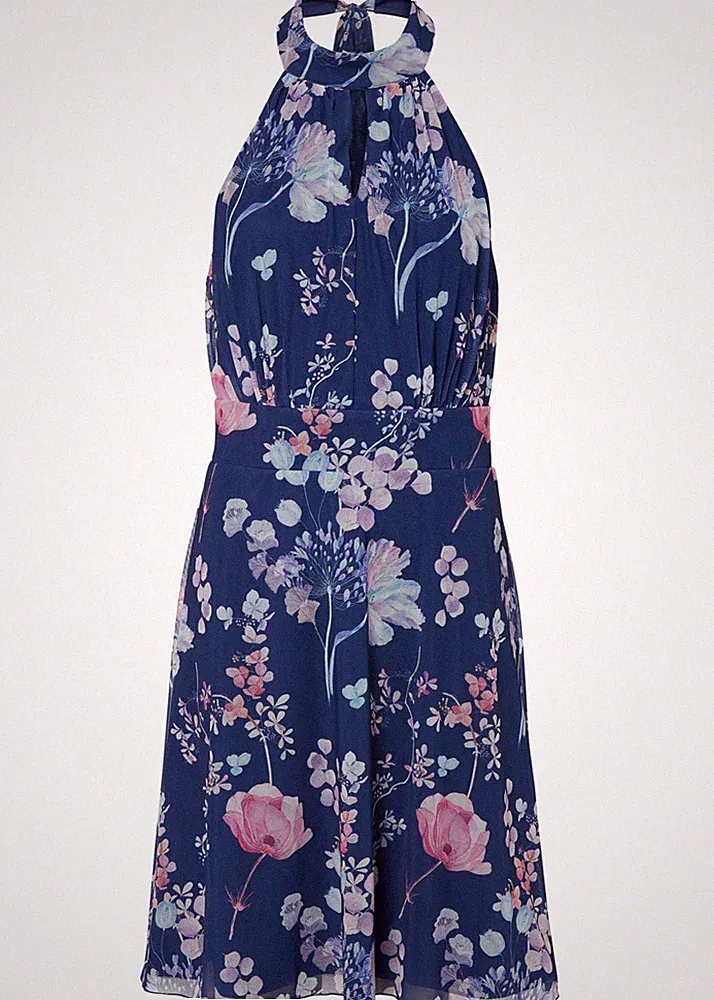 Neu Bedrucktes Etuikleid Gr. 48/50 Dunkelblau Geblümt Sommerkleid Minikleid Neu*