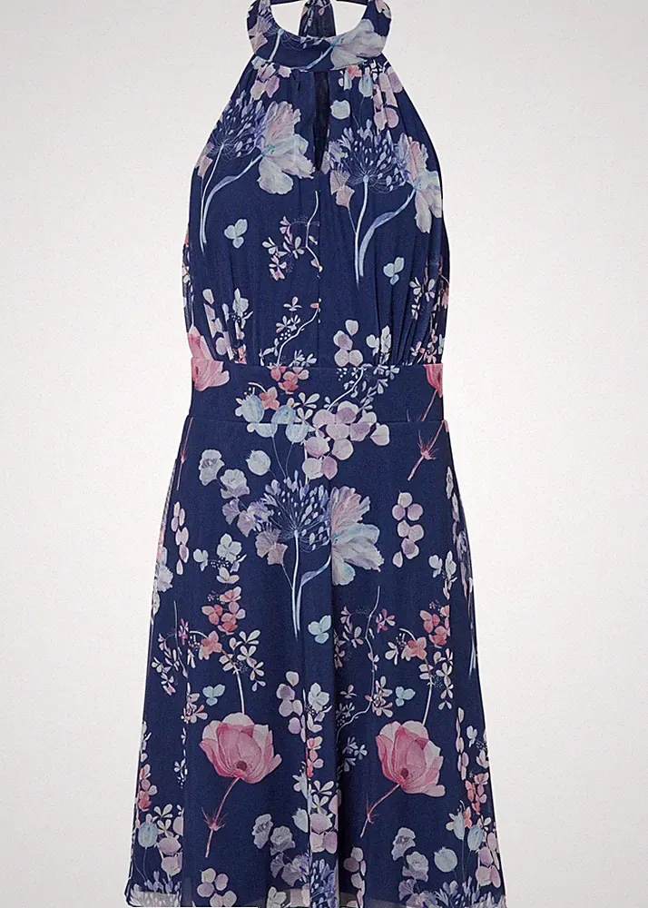 Neu Bedrucktes Etuikleid Gr. 52/54 Dunkelblau Geblümt Sommerkleid Minikleid Neu*