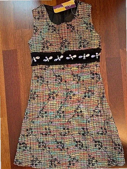 NEU Bianni Etui Kleid Gr. 8 122 128 Tweed Strass bestickt Blüten schwarz bunt