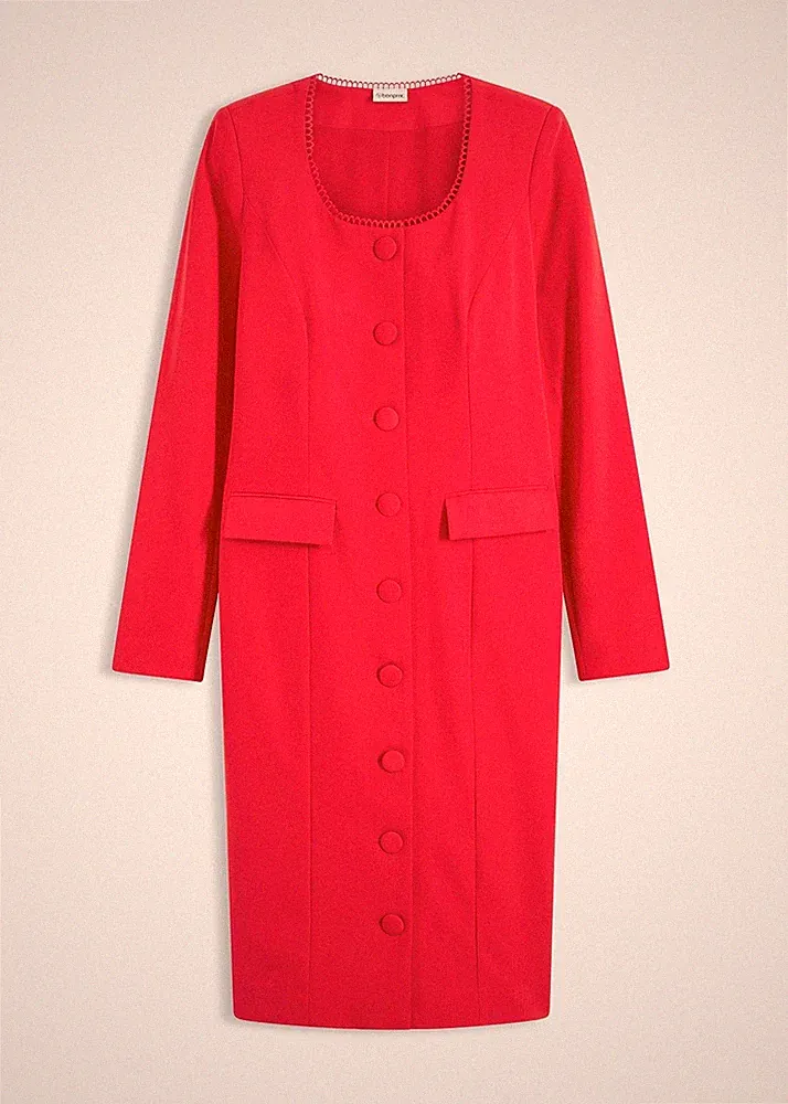 Neu Blazerkleid mit Spitzenkante Gr. 46 Rot Damen Büro-Kleid Etuikleid Dress