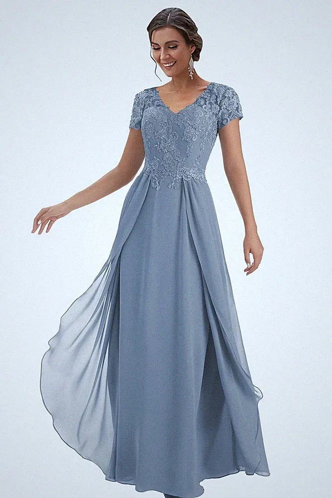NEU Brautmutterkleid V‑Ausschnitt Spitze Abendkleid für Hochzeitsgast