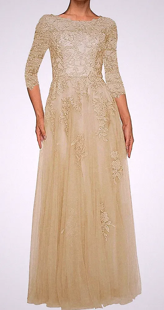 NEU Brautmutterkleider Langarm Spitze Tüll Abendkleid Elegant Hochzeitsgast