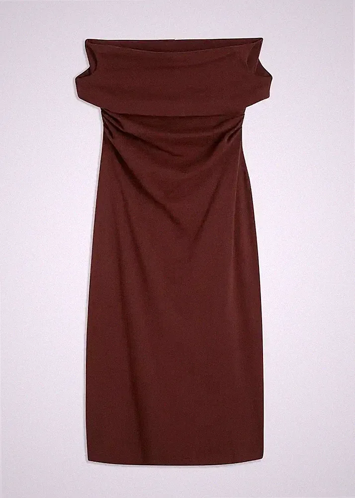 Neu Carmenkleid Gr. 36/38 Braun Carmen-Kleid Midi-Dress Etuikleid