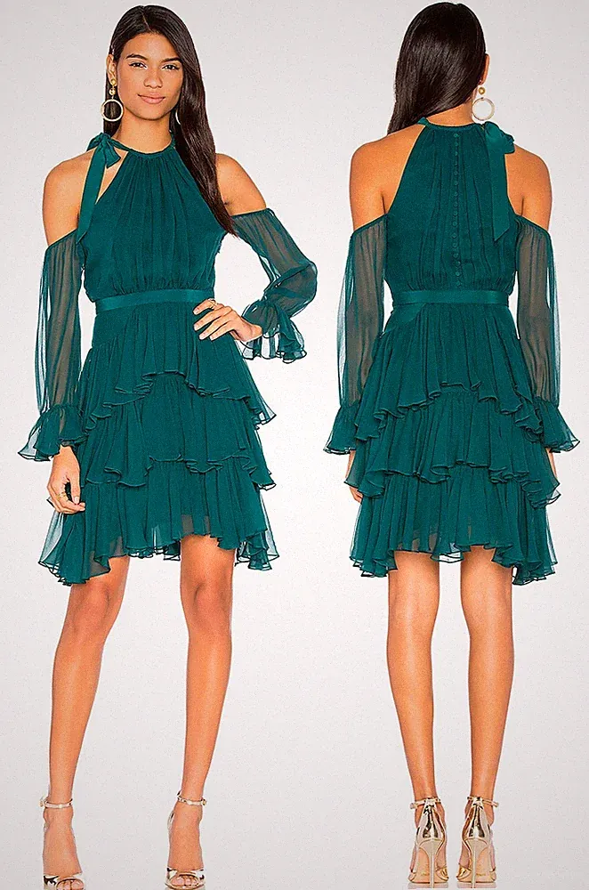NEU CINQ a SEPT Damen Elsa Grün Seide Kelte Schulter Party Kleid 38 M $425