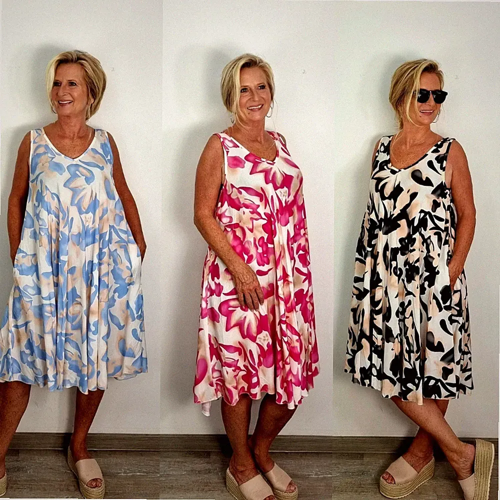 Neu DamenSommerkleid A-Linien Kleid mit Taschen Einheitsgr. 36-44
