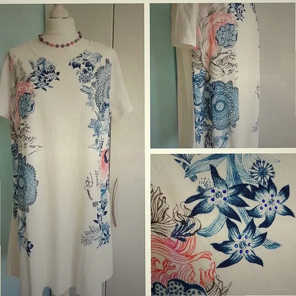 Neu ❗️Desigual Sommer Midi Kleid A-Linie Hängerchen XXL Cremefarben Glitzer