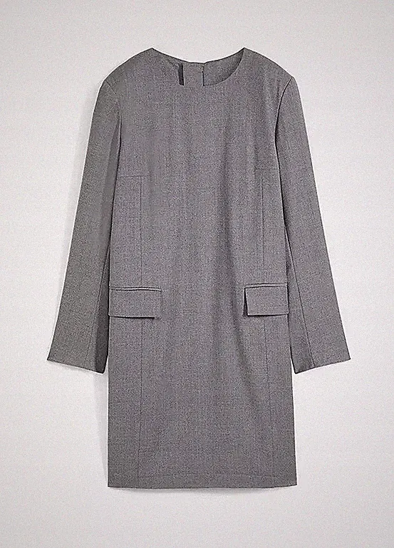 Neu Etuikleid aus Wolle Gr. 44 Grau Freizeitkleid Mini-Kleid Langarm Etui-Dress
