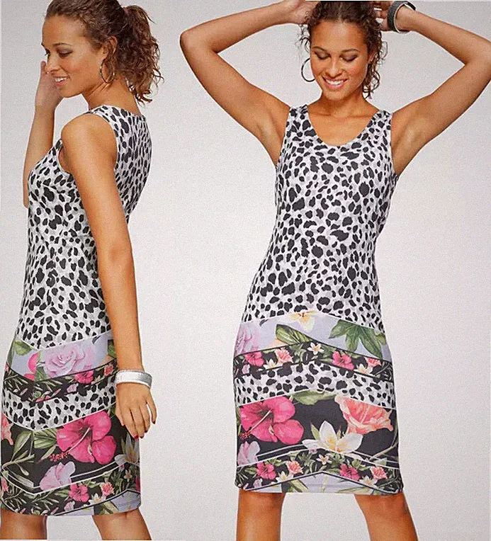 NEU ETUIKLEID BLUMEN LEO JERSEY GR. 36 38 40 42 44 46 BRUNO BANANI s/w *50903968