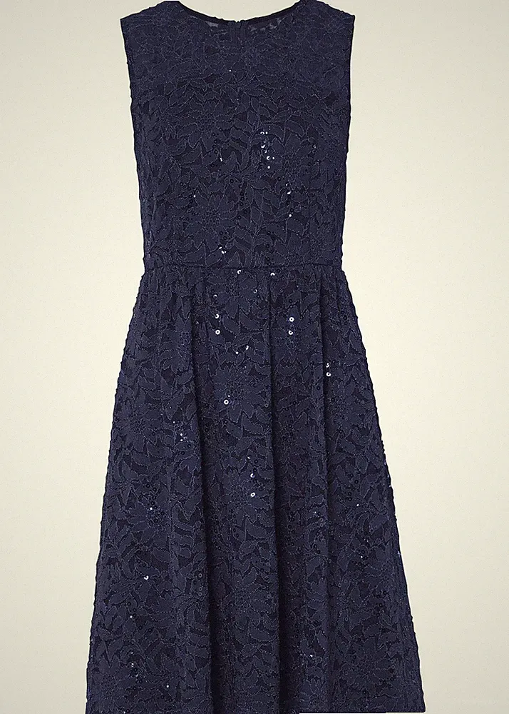 Neu Etuikleid Gr. 32 Dunkelblau Damen Spitzenkleid Minikleid Ärmellos