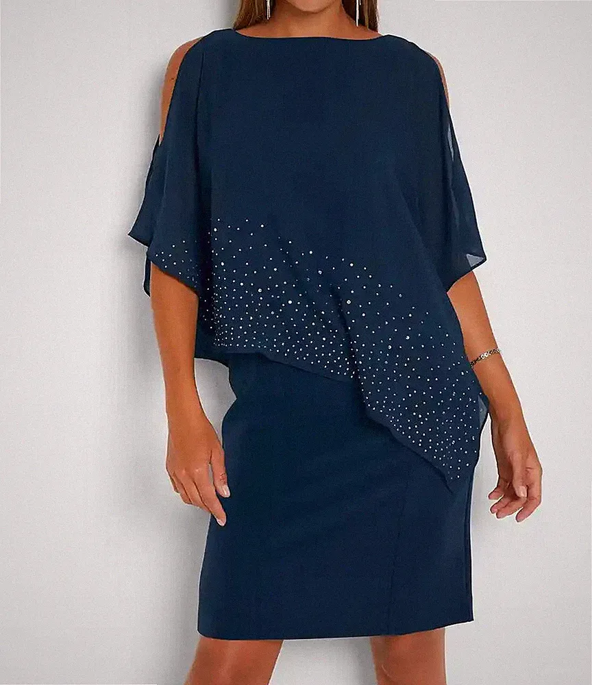 Neu Etuikleid Gr. 36 Blau Mini-Kleid Abendkleid Cocktailkleid mit Glitzersteinen