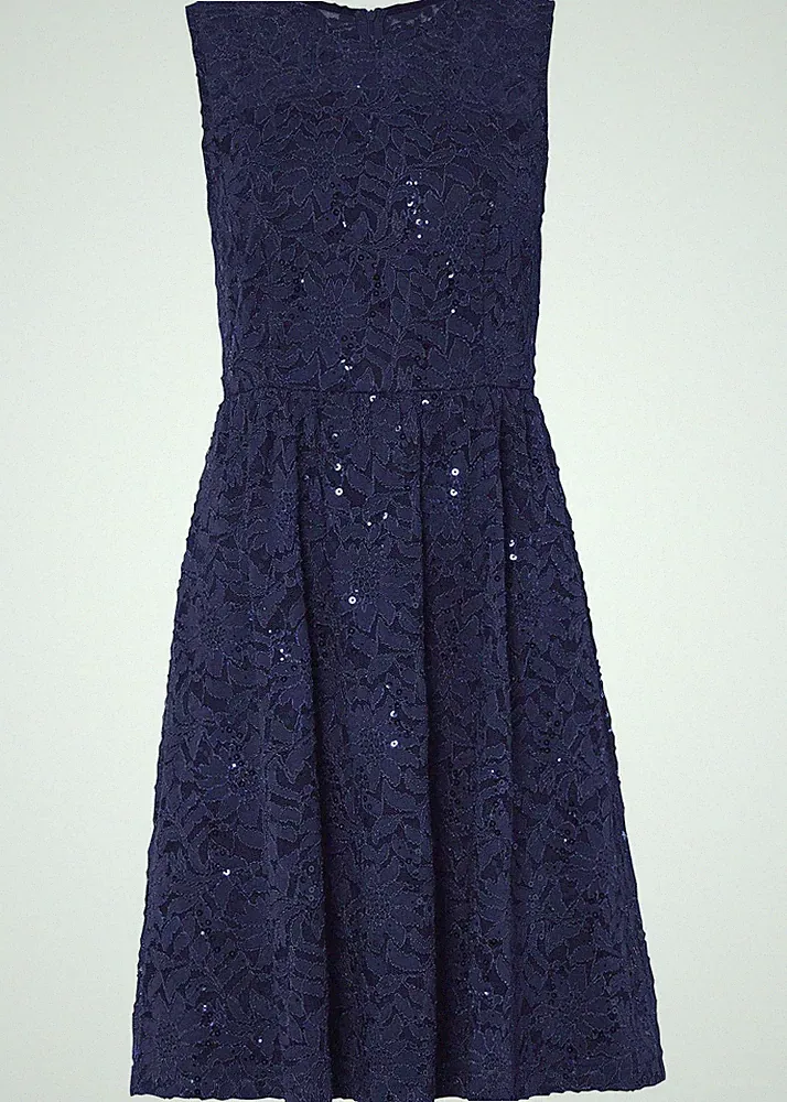 Neu Etuikleid Gr. 36 Dunkelblau Damen Spitzenkleid Minikleid Ärmellos