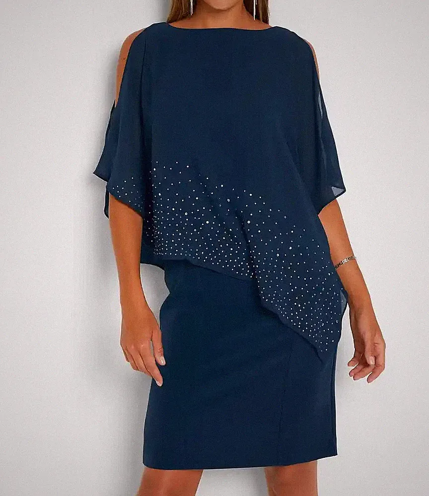 Neu Etuikleid Gr. 38 Blau Mini-Kleid Abendkleid Cocktailkleid mit Glitzersteinen
