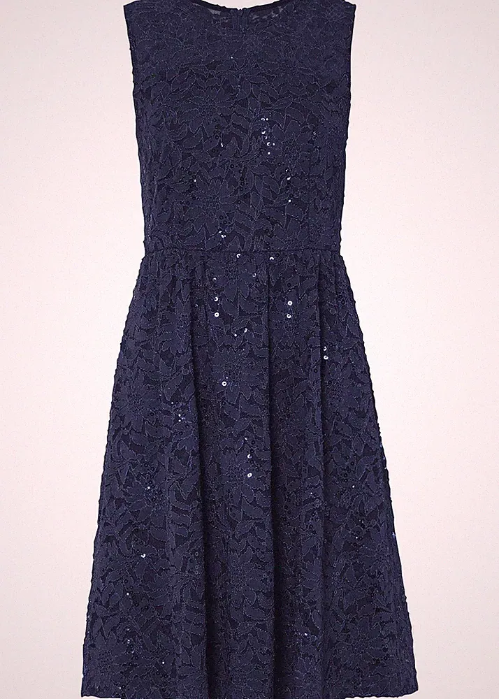 Neu Etuikleid Gr. 40 Dunkelblau Damen Spitzenkleid Minikleid Ärmellos