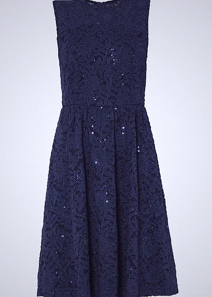 Neu Etuikleid Gr. 46 Dunkelblau Damen Spitzenkleid Minikleid Ärmellos