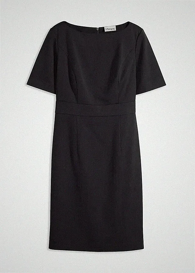 Neu Etuikleid m U-Boot-Ausschnitt Gr. 50 Schwarz Mini-Kleid Etui-Dress Bürokleid