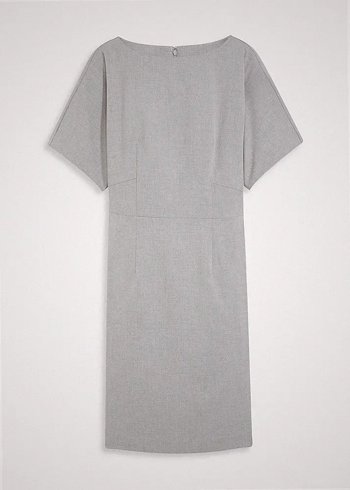 Neu Etuikleid mit Flügelärmeln Gr. 36 Grau Meliert Damen Shirt-Kleid