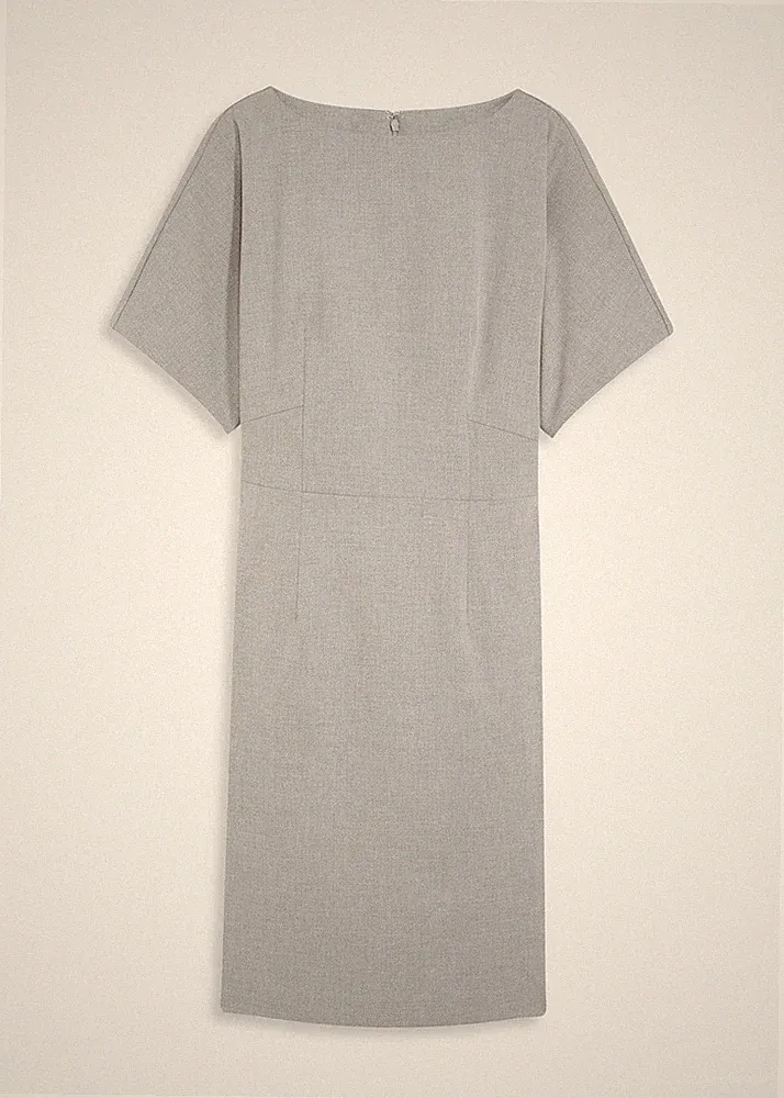 Neu Etuikleid mit Flügelärmeln Gr. 44 Grau Meliert Damen Shirt-Kleid