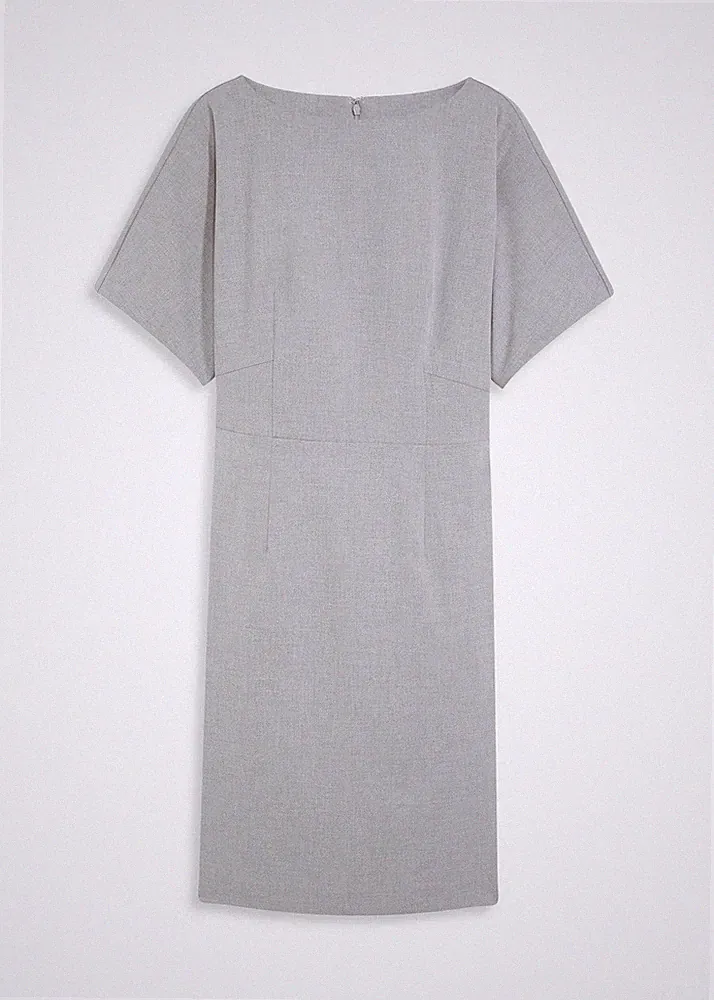 Neu Etuikleid mit Flügelärmeln Gr. 46 Grau Meliert Damen Shirt-Kleid
