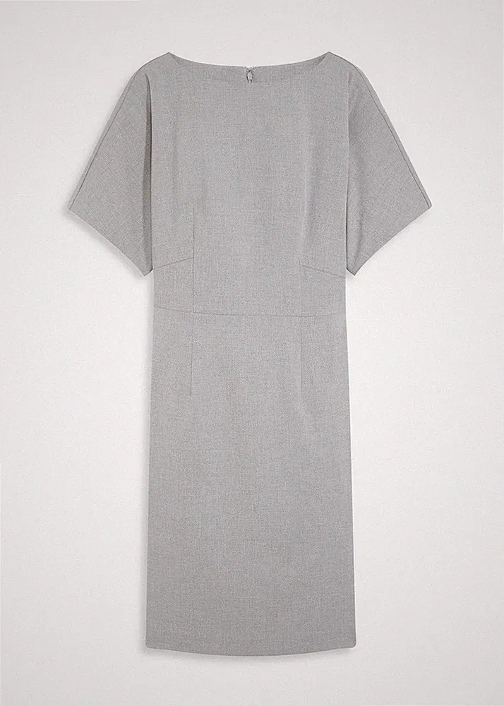 Neu Etuikleid mit Flügelärmeln Gr. 48 Grau Meliert Damen Shirt-Kleid