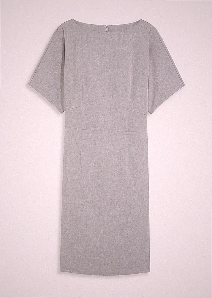 Neu Etuikleid mit Flügelärmeln Gr. 50 Grau Meliert Damen Shirt-Kleid