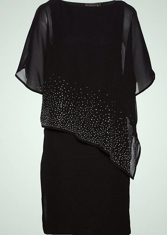 Neu Etuikleid mit Glitzersteinen Gr. 36 Schwarz Damen Cocktailkleid Abend-Dress
