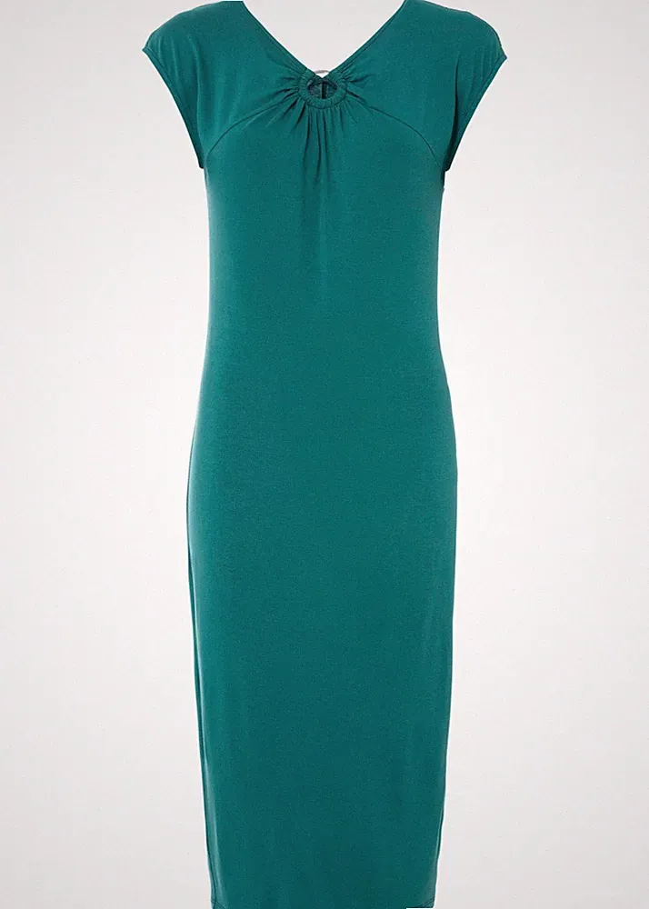 Neu Etuikleid mit Schlitz Gr. 32/34 Petrol Damen Etui-Kleid Midi-Dress Bürokleid
