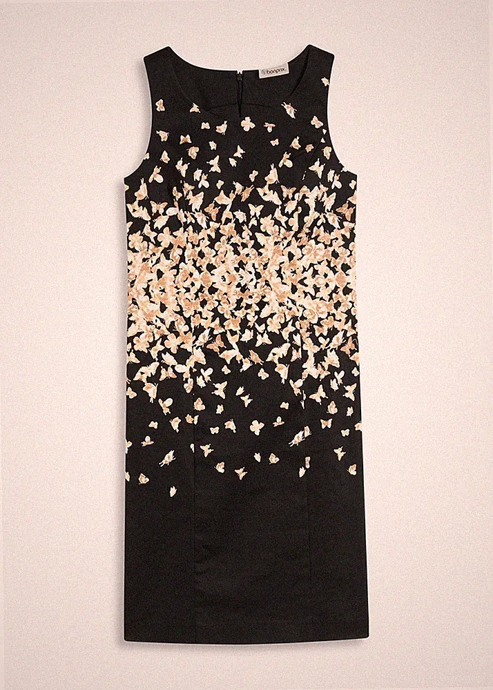 Neu Etuikleid mit Schmetterlingsmuster Gr. 52 Schwarz Sand Mini-Kleid Abendkleid