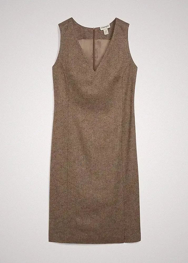 Neu Etuikleid mit Wolle Gr. 44 Dunkelbraun Meliert Damen Büro-Kleid