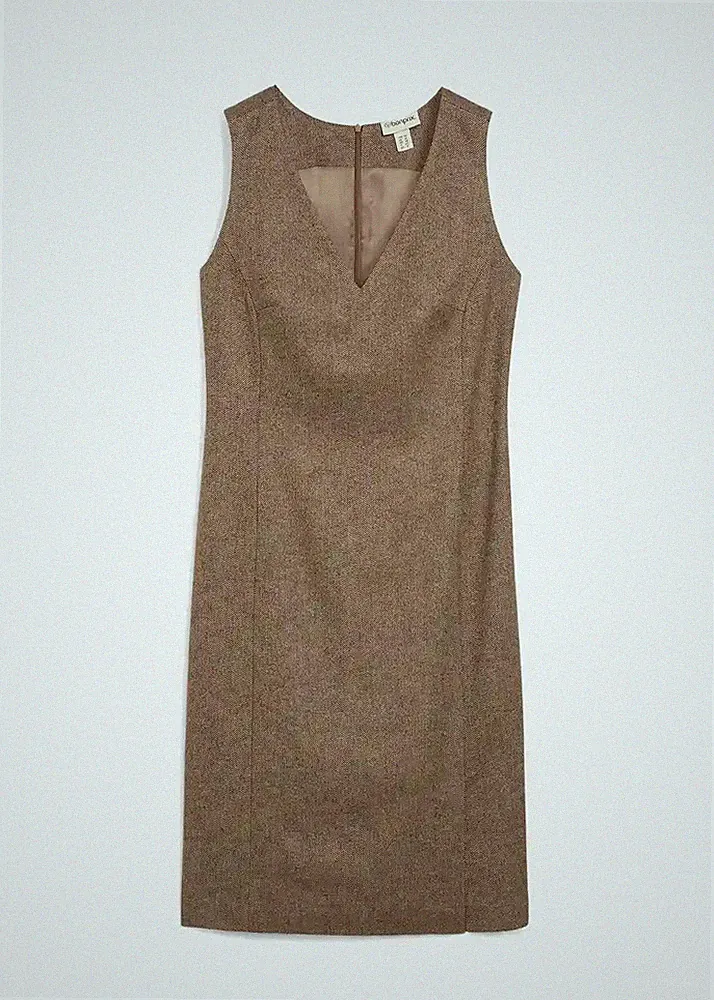 Neu Etuikleid mit Wolle Gr. 44 Dunkelbraun Meliert Damen Büro-Kleid