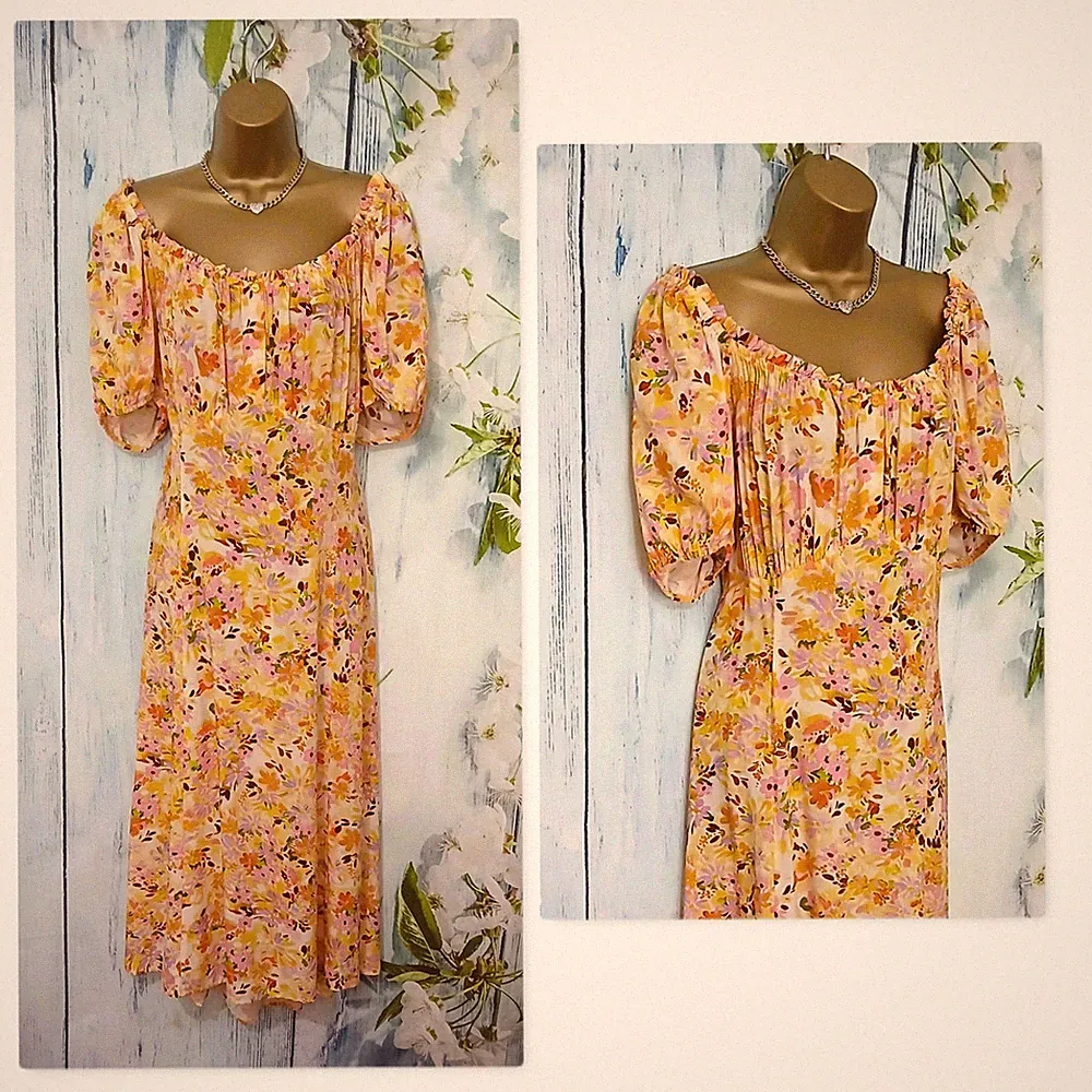 Neu George Bandeau Sommer Urlaub Midikleid Größe 18 orange zitronenrosa Blumenmuster