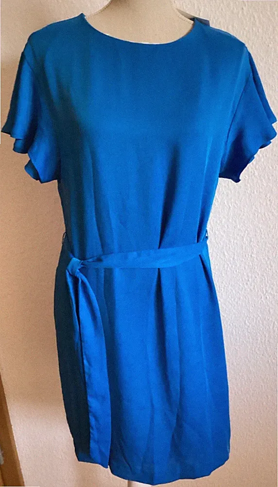 NEU H&M blaues Damenkleid mit Volantärmeln Gr S 36 Gürtel, Party, Capsule, MIDI