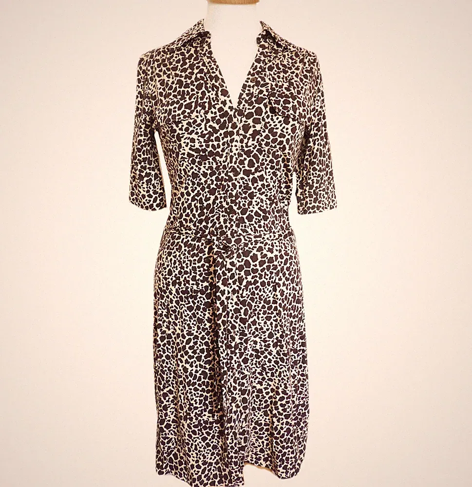 NEU H&M Leo Damen Jersey Etui Kleid Hemdkleid Sexy Edel Rockabilly Punk braun 36