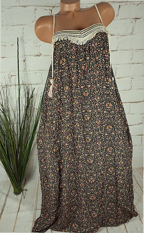 NEU ITALY BOHEMIAN LANGES A-LINIE TRÄGER TUNIKA KLEID QUASTEN & FRANSEN 36-42