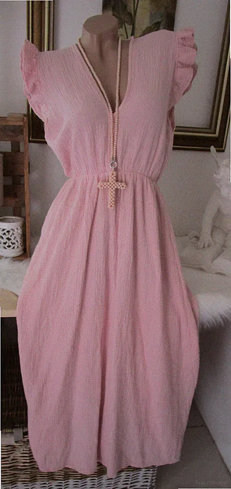 Neu Italy Sommer Kleid Maxikleid Musselin Rosa Einheitsgrösse Ibiza 38 40 42 S