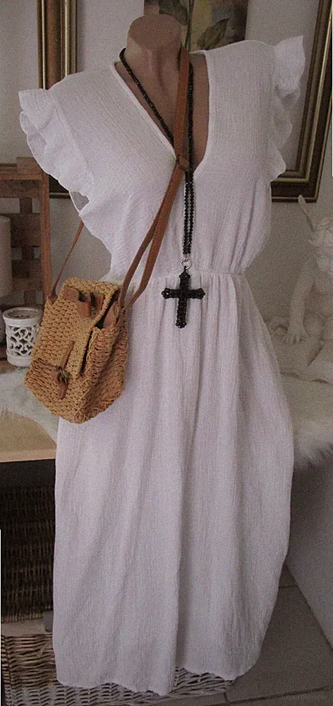 Neu Italy Sommer Langeskleid Kleid Musselin Weiß Einheitsgrösse Ibiza 38 40 42