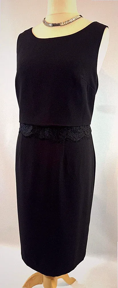 Neu Jacques Vert Kleid 18 Krepp schwarz Spitze Lagenlook Mieder Hochzeitsgast neu mit Etikett