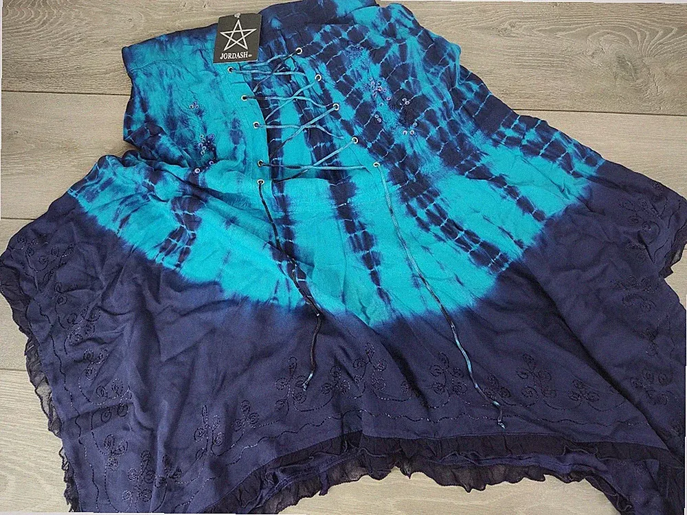 NEU Jordash Rock asymmetrisch lang Gypsy-Stil elastische Taille Pailletten UK 14