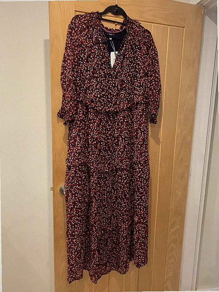 NEU JOULES langärmliges fließendes Stufenkleid Maxi Hochzeit Gast Rennen 12 neu mit Etikett UVP 90 £