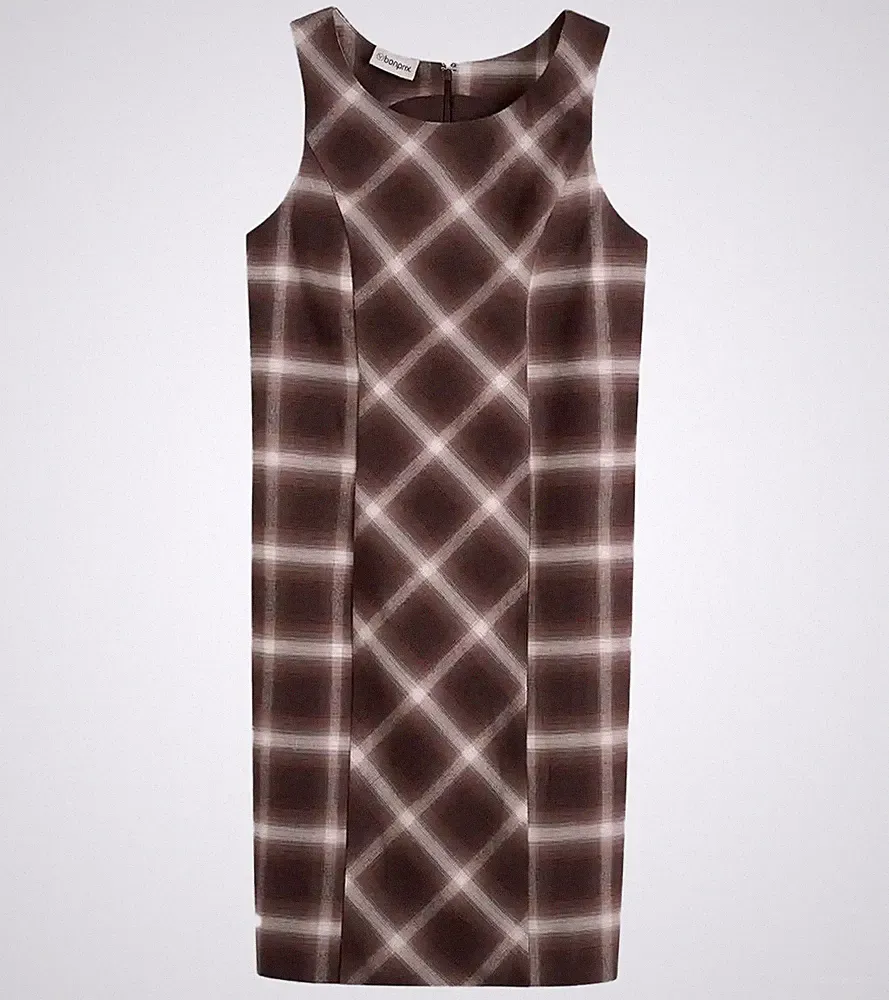 Neu Karokleid Gr. 46 Dunkelbraun Hellbraun Mittelbraun Etuikleid Bürokleid Dress