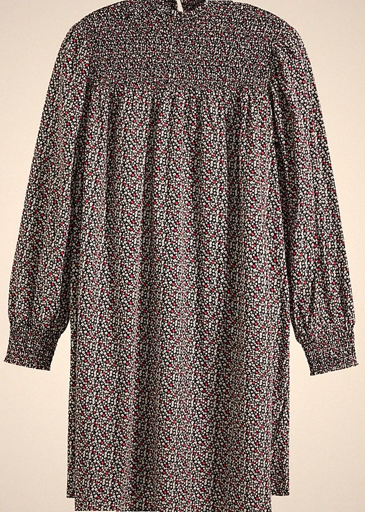 Neu Kleid in A-Linie mit Taschen Gr. 50 Schwarz Geblümt Minikleid Freizeit-Dress