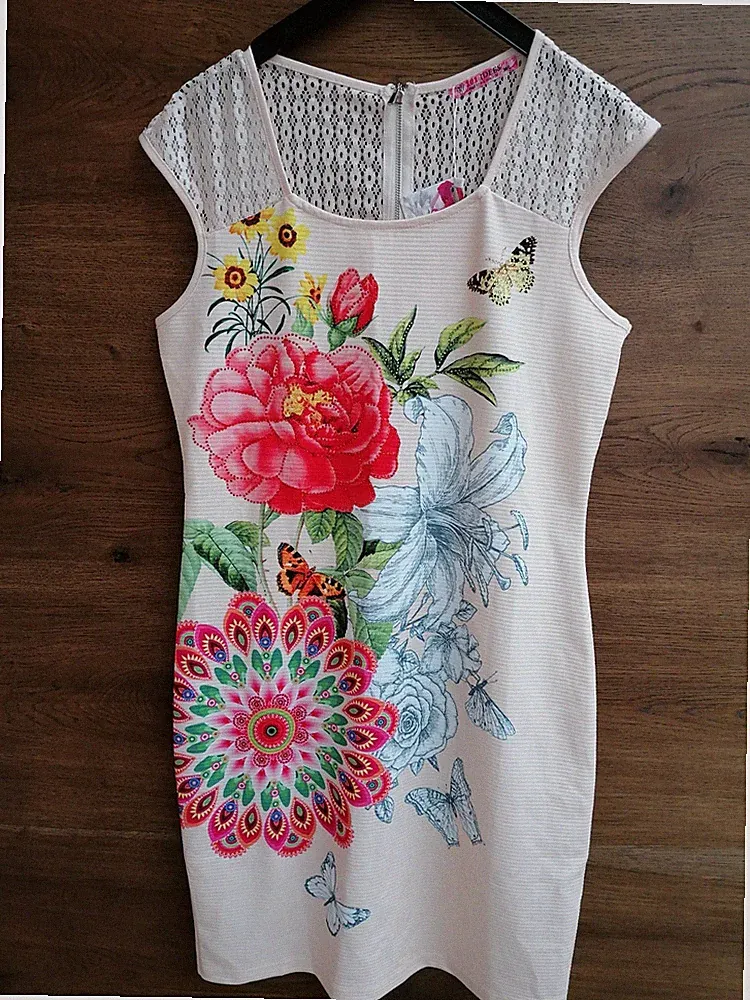 NEU Kleid ❤️ M L 38 40 101 Idees Blumen bunt Glitzer Print Etui Strass