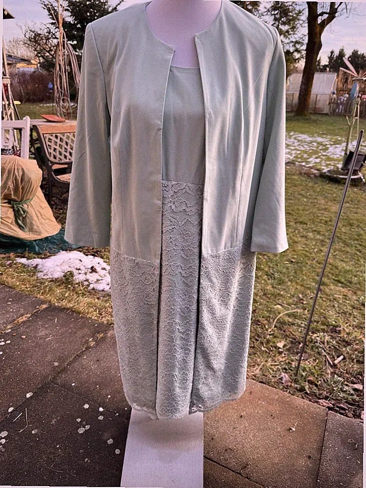 Neu Kleid mit Mantel 38 Mintgrün Spitze Hochzeit Feier Taufe Elegant Festlich