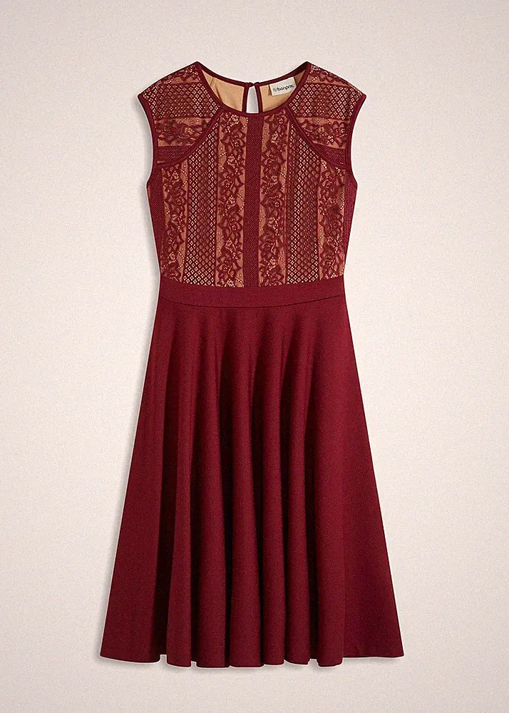 Neu Kleid mit Spitze Gr. 40/42 Rubinrot Cocktailkleid Mini Partykleid Abendkleid
